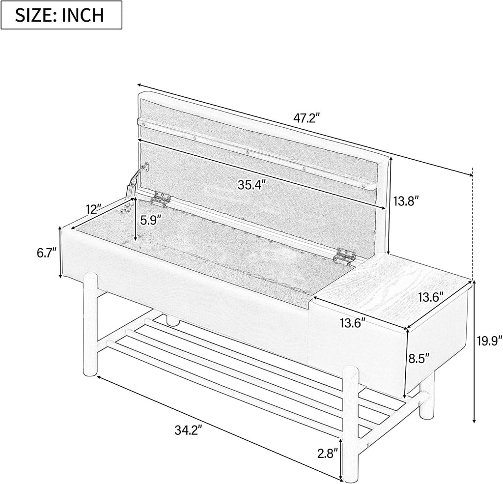 RUNNA Farmhouse Upholstered Storage Bench with Hidden Compartment, Modern Entryway Bench for Living Room,Entryway,and Hallways (Natural#14)