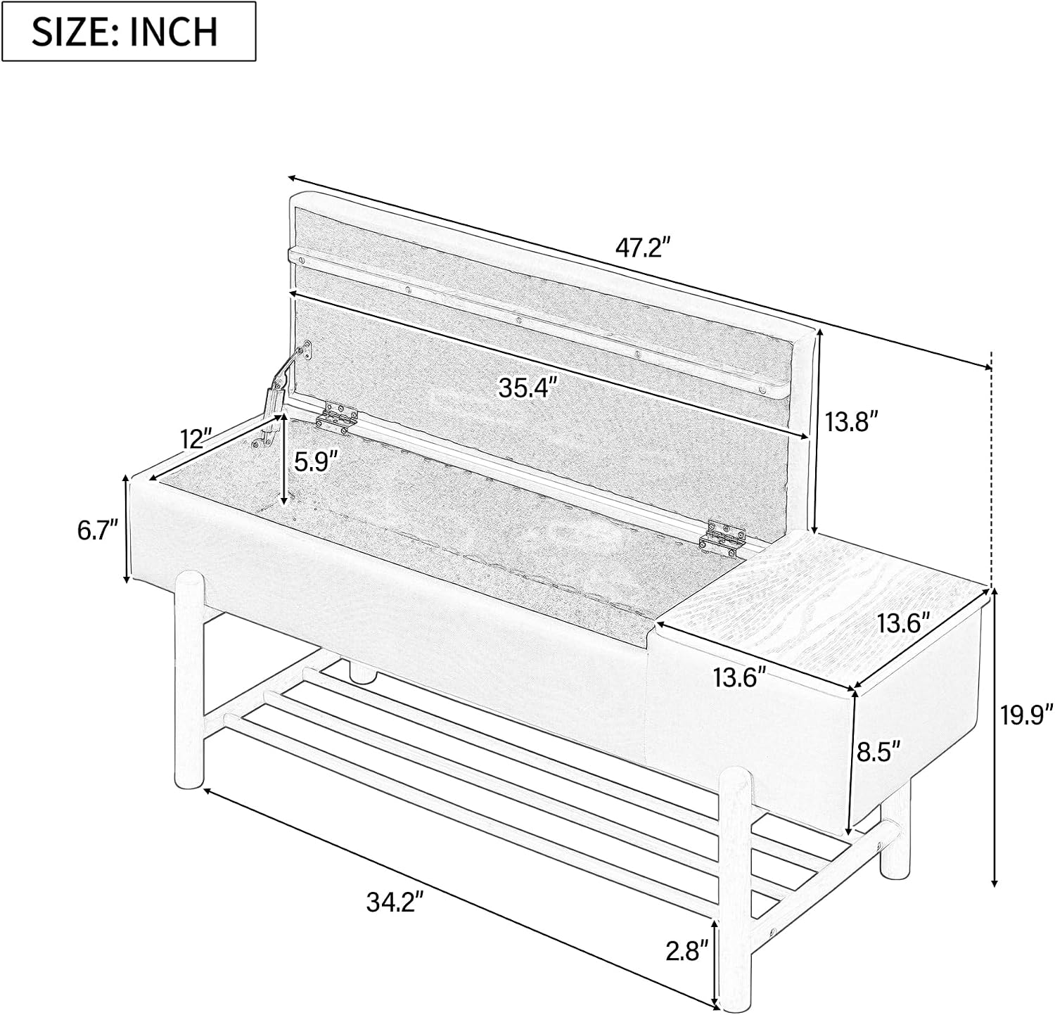 RUNNA Farmhouse Upholstered Storage Bench with Hidden Compartment, Modern Entryway Bench for Living Room,Entryway,and Hallways (Natural#14)