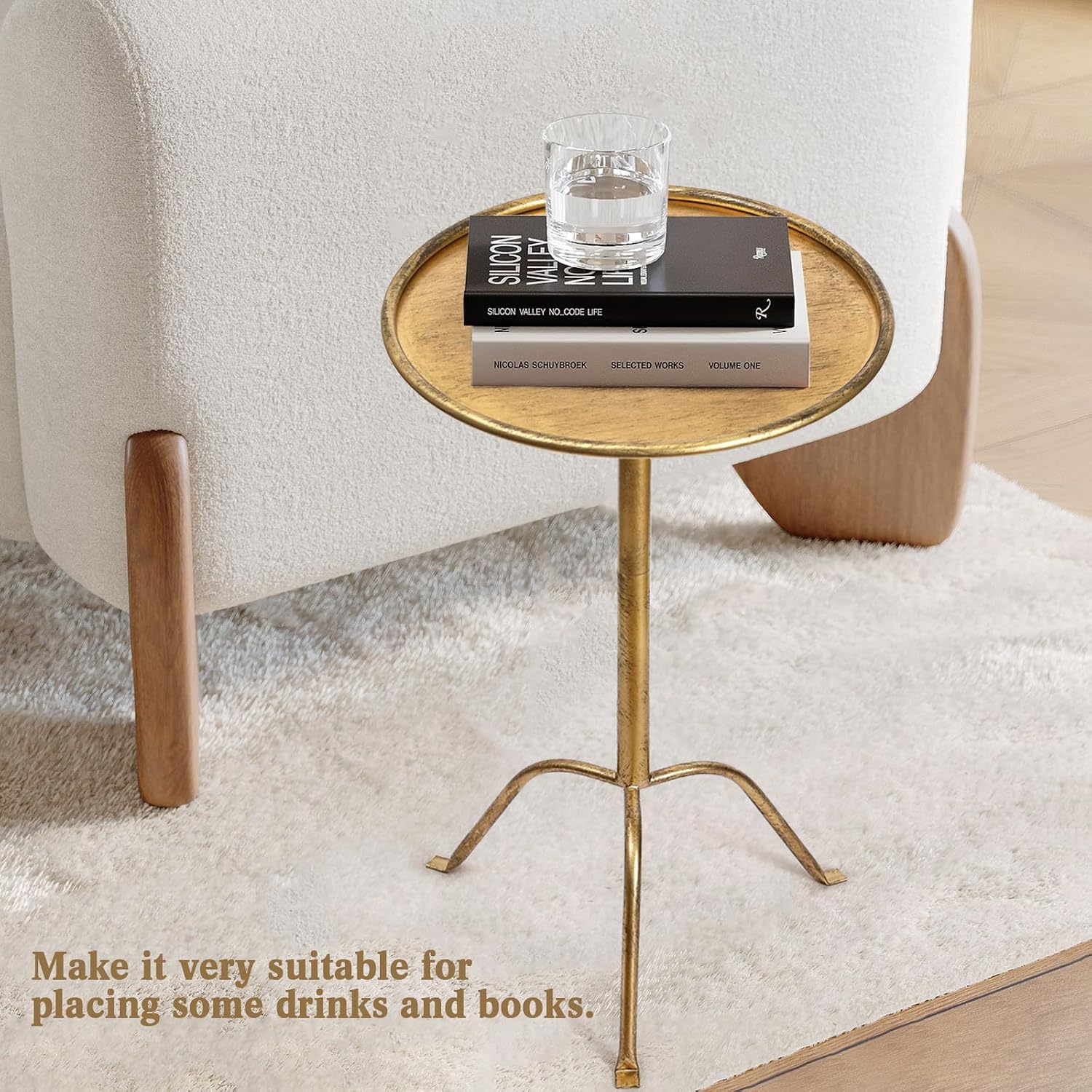 SHOHAYTO 2 Pcs Small Bronze Pedestal Side Table – 21.25" Tall Metal Martini Table for Bedroom, Living Room, or Office – Round Accent Cocktail End Table