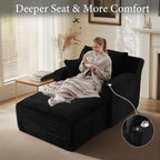 65.4" Chaise Lounge Chair Indoor, Oversized Boneless Couch Comfy Upholstered Sleeper Sofa Bed with 3 Pillows, Corduroy Cloud Reading Chair for Living Room No Assembly Required, Black