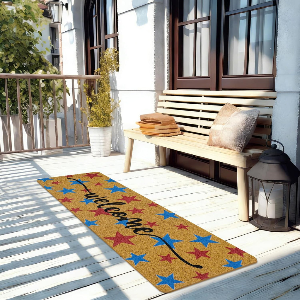 Long Doormat 48x 16 inch Front Door Mat 4th of July Doormat Patriotic Door Mat Red Blue Star Welcome Mat for 250th Anniversary Independence Day Front Door Porch Entrance Decor