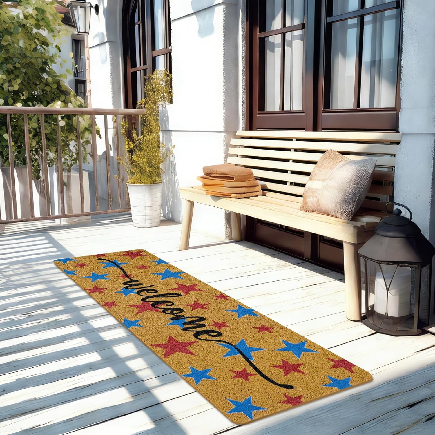 Long Doormat 48x 16 inch Front Door Mat 4th of July Doormat Patriotic Door Mat Red Blue Star Welcome Mat for 250th Anniversary Independence Day Front Door Porch Entrance Decor