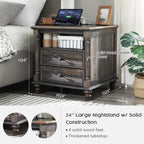 T4TREAM 24'' Farmhouse End Table w/4 Solid Wood Feet Set of 2, Large 2 Drawers Sofa Side Table with Charging Station, Rustic Wood Square Nightstand for Living Room, Bedroom, Office, Dark Rustic Oak