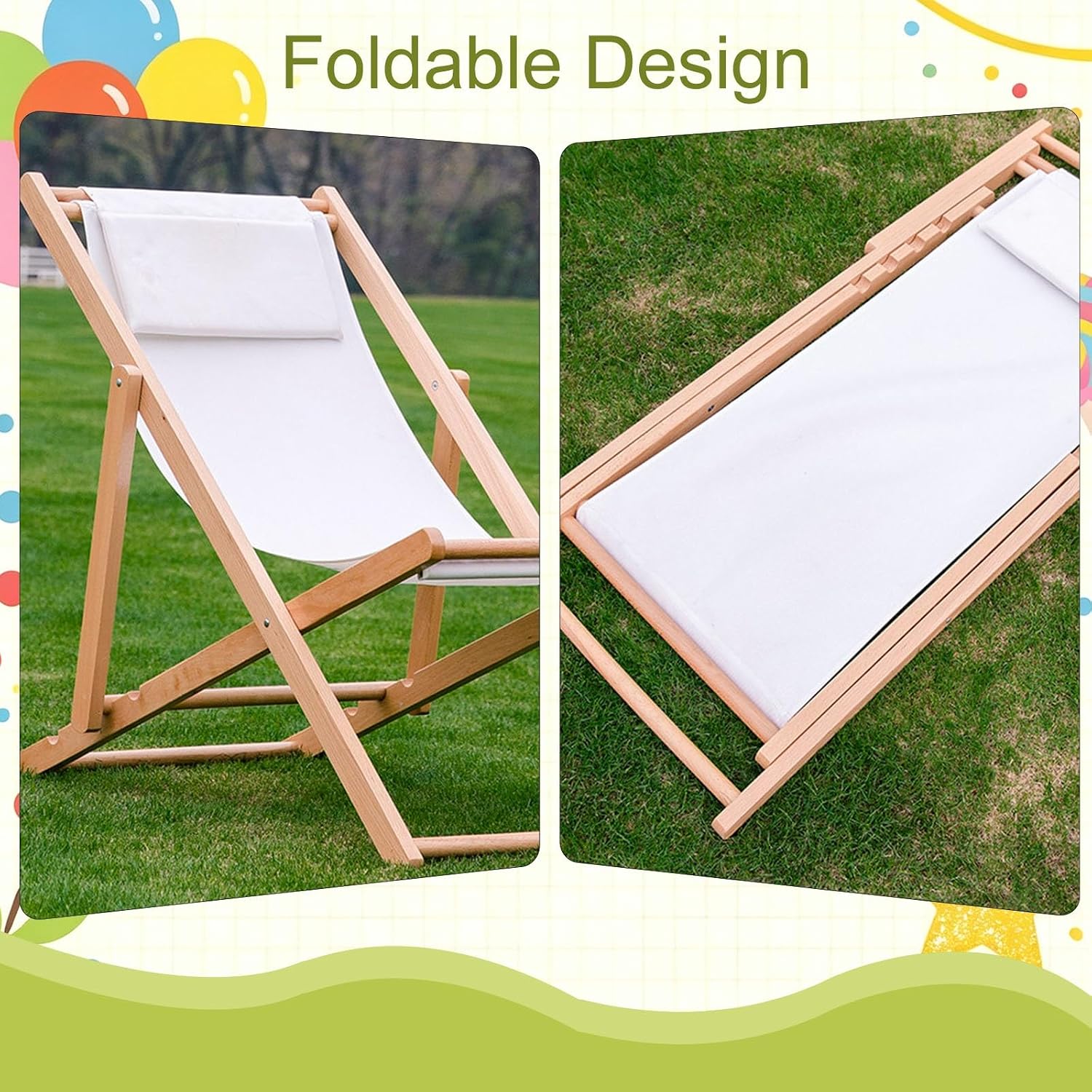 Kids Chaise Lounge Chair Outdoor, Toddler Wood Double Pool Lounger Chairs w/Removable Stripped Fabric Cushions, for Lawn, Pool, Garden, and Yard(Black)