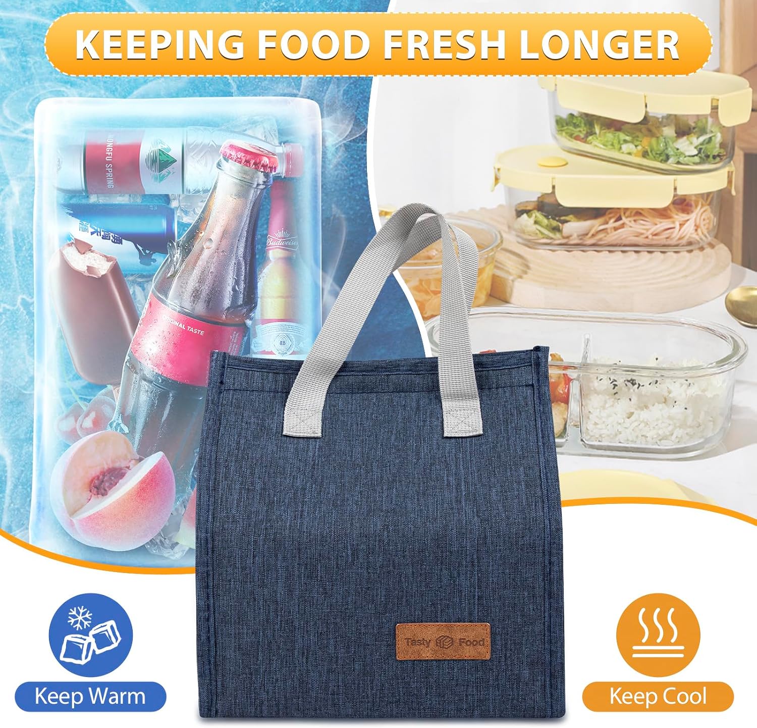 VZZNN 12 Pack Lunch Bags Bulk,Insulated Reusable Lunch Bags with Aluminum for Women Men,Leakproof Tote Large Lunch Box for Office,Work,Beach or Travel(Blue)