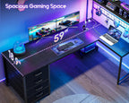 AODK L Shaped Gaming Desk with 4 Drawers, 59" Reversible Computer Desk with Hutch and Shelves, Gamer Desk with LED Lights, Power Outlets, Home Office Corner Desk with Gird Pegboard, Black
