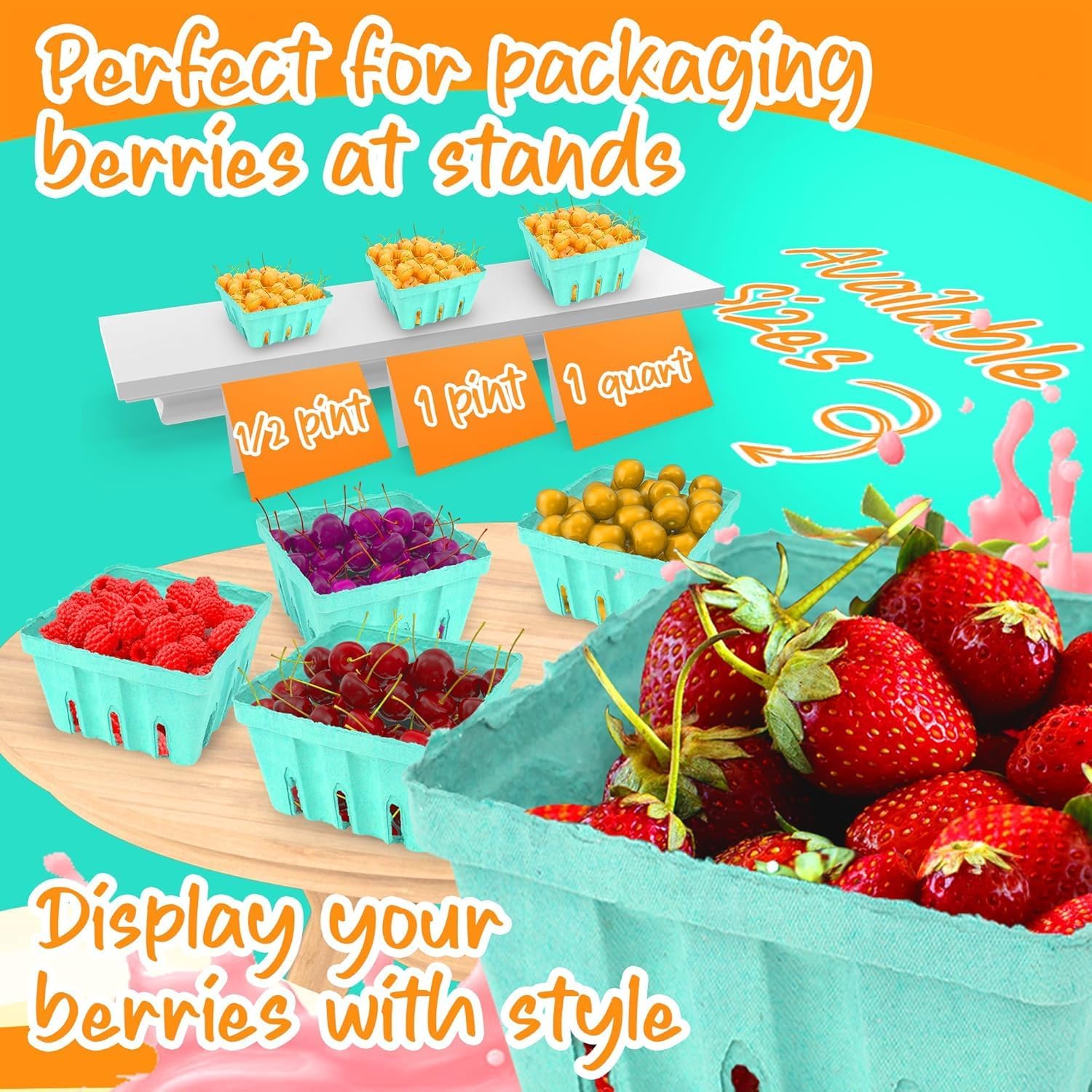 MT Products Green Berry Basket 1 Quart - Molded Pulp Fiber Vented Produce Basket (Pack of 297) - Made in the USA