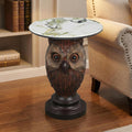 Owl Side Table, Round End Table with Faux Marble Top, Resin Owl Statue Base, Unique Animal Accent Table for Living Room, Bedroom, Nursery, Rustic Brown 22.83“ Tall 17.17" Height