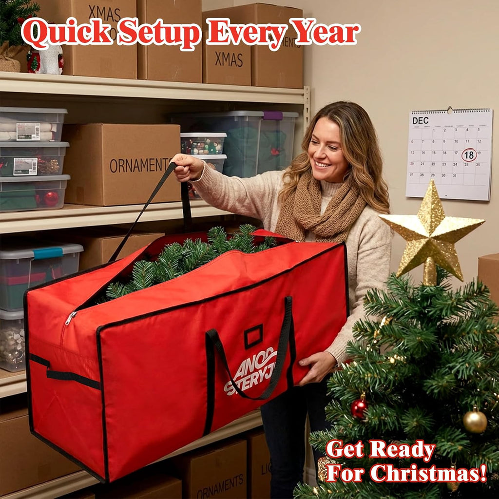 Christmas Tree Storage Bag 7.5 Ft, Heavy Duty 600D Oxford Cloth with Built-in Double Mesh Pockets, Double Zippers & Reinforced Handles (50×16×20in)