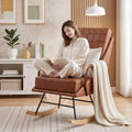 VECELO Rocking Chair Nursery, Over Size Leather Glider Rocker with High Backrest, Upholstered Removable Back, Brown