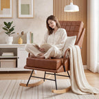 VECELO Rocking Chair Nursery, Over Size Leather Glider Rocker with High Backrest, Upholstered Removable Back, Brown