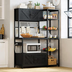 IRONCK Bakers Rack with 2 Storage Cabinets and Power Outlet, 45.3 Inch Industrial Coffee Bar Cabinet Shelves, Kitchen Microwave Stand with Storage, Vintage Black