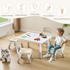 DOREROOM Toddler Table and 4 Chairs Set, Height Adjustable Kids Table and Chair Set, 31.5''L x 23.6''W, Marble Pattern & Graffiti Desktop, Children Multi-Activity Table for Home/Daycare/Classroom