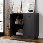 FORTUNETEC Sideboard Buffet Cabinet with Storage, Modern Accent Cabinet with Arched Doors & Shelf, 31.5" Modular Media Console, Minimalist Credenza for Living Room Kitchen Dining Room Entryway, Black