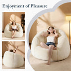 Oversized Bean Bag Chair with Footstool for Adults, Giant Fuzzy Accent Reading Chair with Ottoman Pouf, Lounge Chair Chaise Indoor, Faux Fur Round Large Floor Sofa Couch for Game, Beige