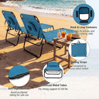 GYMAX Tanning Chair, Folding Lounge Chairs with Face Hole & Cover, Removable Pillow Carry Handle, Portable Compact Outdoor Layout Recliner for Beach, Poolside, Lawn, Patio, Camping (Blue,1)