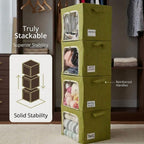 Closet Storage Bins - 3 Openings Clothes Cube Storage Bin with METAL FRAME (Green, 40L, 4 Units) - bed sheet organizer - blankets - bedsheet organizers - closet -sweater - hoodie - shoe