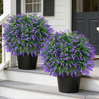 Grooy Artificial Boxwood Topiary Ball with Lavender, Set of 2 Artificial Shrub Bushes with Ground Spike, UV Resistant Fake Evergreen Plant Tree for Porch Outdoor Planters Indoor