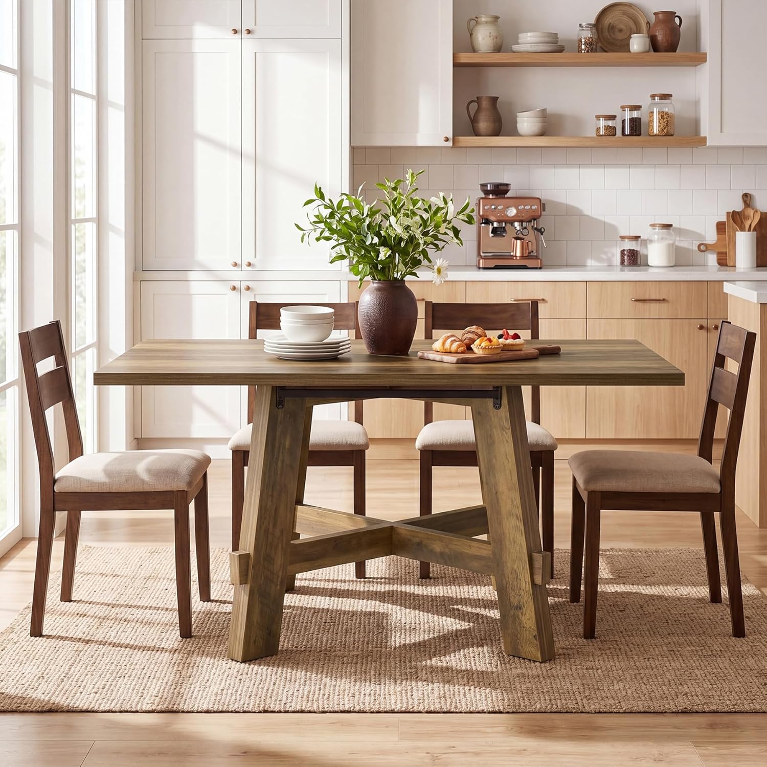Tribesigns 47-Inch Dining Table for 4, Farmhouse Kitchen Table with Sturdy Legs and Cross Brace, Small Dinner Tables for Living Room, Apartment, Dining Room, Brown