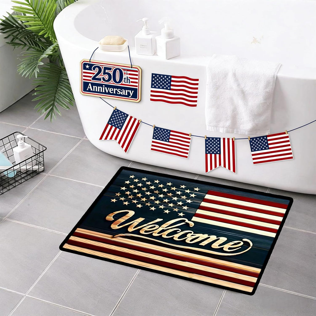 250th Anniversary USA Doormat,God Bless America Door Mat 4th of July Welcome Mat (WelcomeMat)