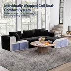 Avenco 141” 6-Seat Modular Sectional Sofa Couch, Individually Wrapped Coil Support & Corduroy Fabric, Zero Assembly 6-Piece Set for Large Living Room, Black
