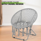 Magshion Boho Saucer Chair for Adults, Folding Chair with Tassels Cotton Rope Mesh, Cozy Moon Chair for Indoor Outdoor Home, Garden, Patio, Yard Decor and Relaxation (Grey, Set of 2)