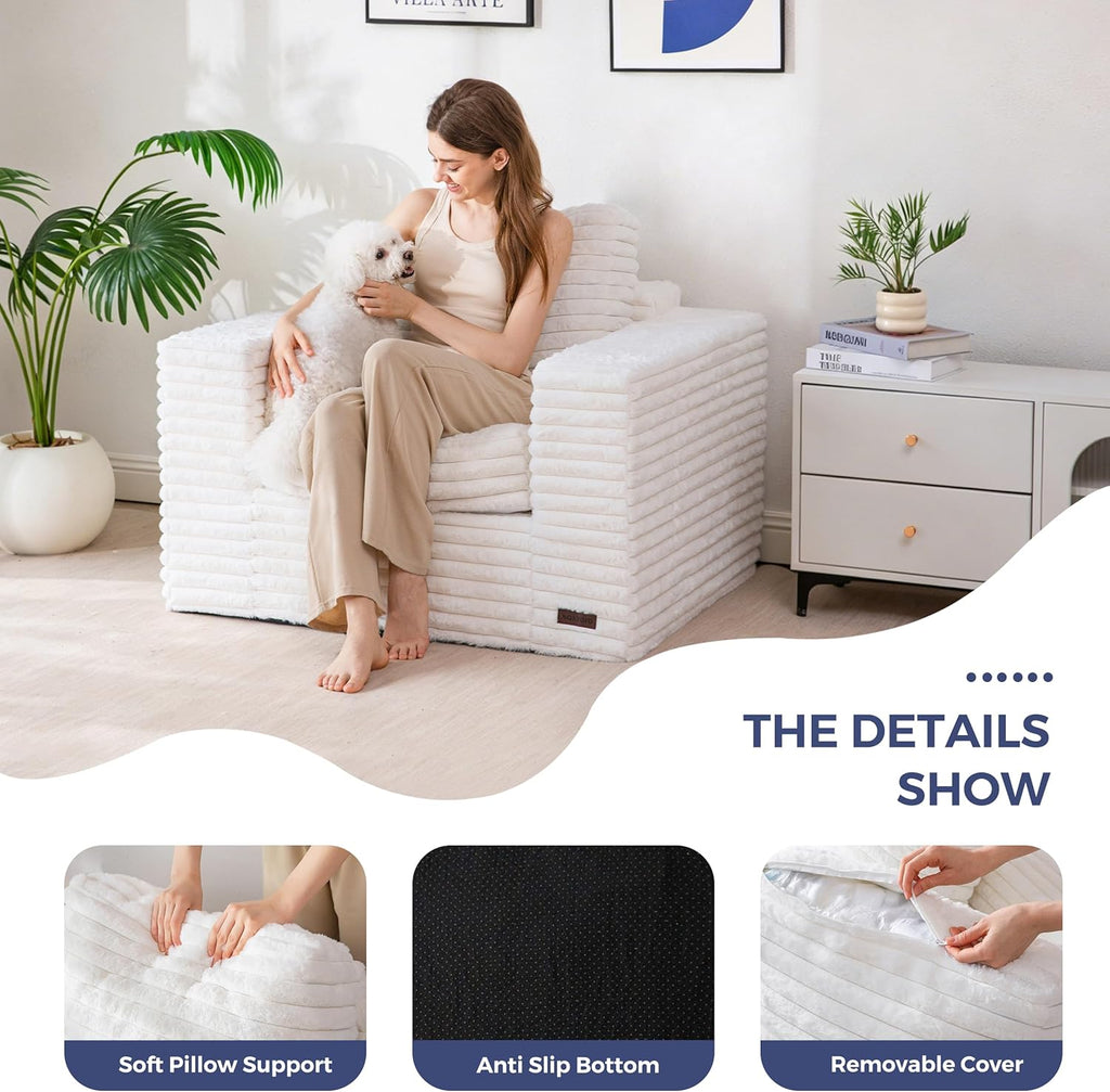 MAXYOYO Bean Bag Chair with Pillows, Floor Sofa with Armrests and Support, Plush Foam Filled Lounge Chair for Adults, Cozy Bean Bag Couch for Living Room, Bedroom, Apartment, Beige