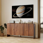 59” Large Buffets Sideboard Cabinet with Storage, Fluted Curved Credenza Buffet Table Storage Cabinet with 4 Doors, Modern Wood Accent Console Table Coffee Bar for Living Room Kitchen Hallway, Walnut