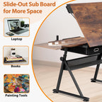 SUPER DEAL Drafting Table Set with Charging Station, Height Adjustable Tilting Drawing Desk Artist Desk with Stool Multifunctional Art Craft Workstation with 2 Storage Drawers for Home Office School