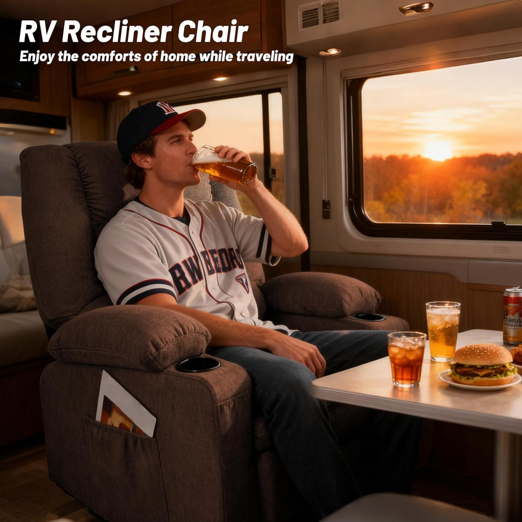 Rocker Recliner Chair with Massage and Heat, Nursery Rocking Chairs for Living Room, Ergonomic Comfy Relining Chair with Cup Holders, USB Charge Port, Side Pockets, Comfortable Arms, Brown
