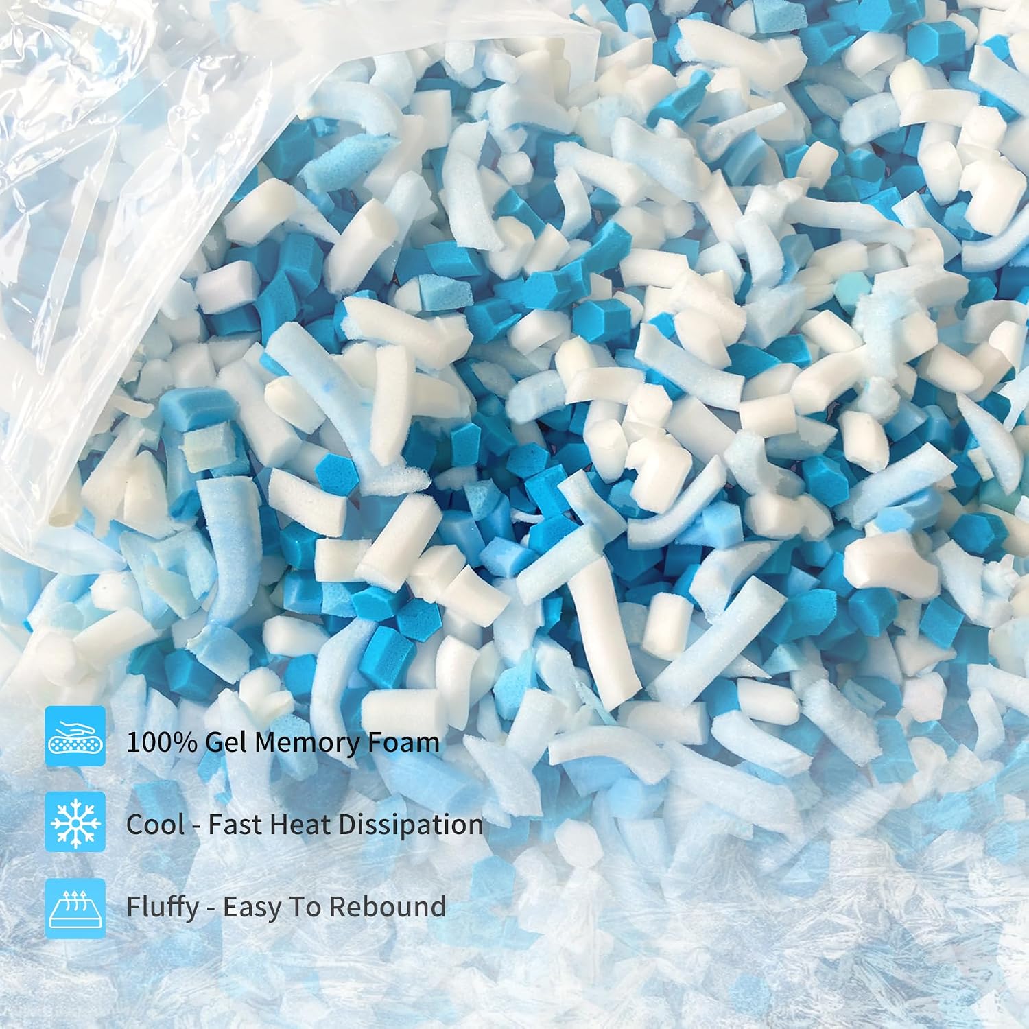 55LBS Shredded Memory Foam Filling Bean Bag Filler, Added Gel Particles Comfortable and Soft,Very Suitable for Filling Bean Bags, Pillows,Dog beds, Couch Cushion
