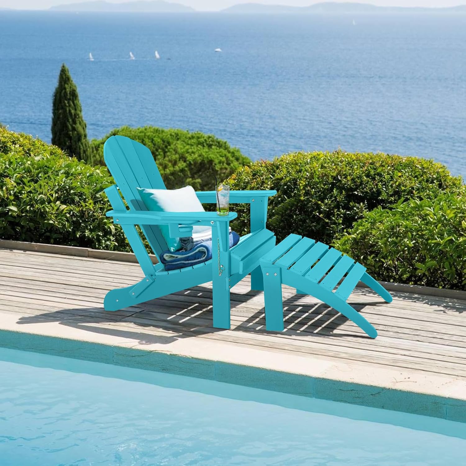 Adirondack Footrest Outdoor Weather Resistant Adirondack Footrest, Ottoman, Chair Companion, Folding Footstool for Patio, Pool, Garden, Backyard & Lawn (Turquoise)