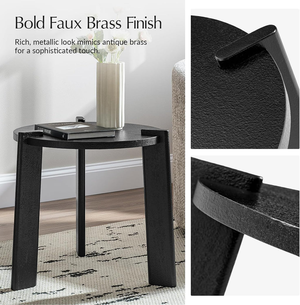 HULALA HOME Round End Table, Wood Fluted Side Table, Modern Accent Table for Living Room, Apartment, Office, Easy Assembly, Black