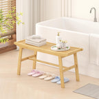 Bamboo Dining Bench Indoor Long Bench Sturdy & Comfortable Indoor Storage Bench Durable Slat Woven Design Modern Entryway Seating for Hallway (Nature, 1 Tier)