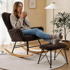 KEEZY Nursery Rocking Chair with Footrest,Teddy Upholstered Glider Rocker Rocking Accent Chair Padded Seat with High Backrest Armchair Comfy Side Chair for Living Room Bedroom (Teddy)