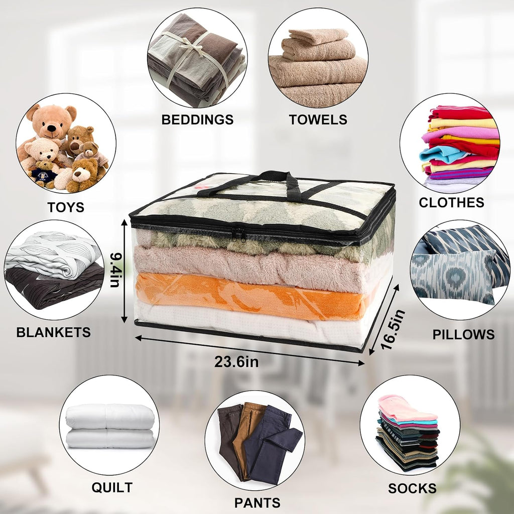 8Pack Clear Blanket Storage Bags, Vinyl Comforter Clothes Storage Closet Organizers and Storage Containers Moving Bags with Reinforced Handle for Bedding, Clothing, Comforters, Pillows, Toys,60L