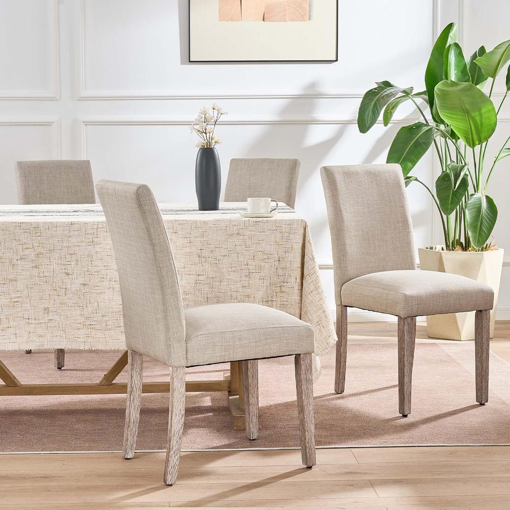 Joysoul Dining Chairs Set of 2, Upholstered Parsons Dining Chairs with Solid Wood Legs, Thickened Cushion & Ergonomic Back, Modern Fabric Kitchen Chairs for Dining Room, Living Room, Office