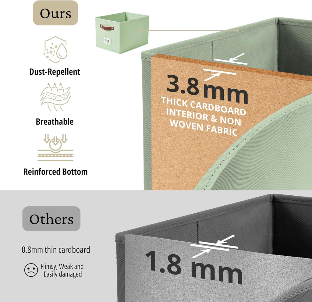 DECOMOMO Storage Bins, Storage Baskets for Shelves (Green) | 4 Pack Fabric Storage Bins, 15" x 11" x 9.9" Foldable Storage Bins with Labels