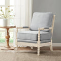 Madison Park Accent Chairs for Living Room Farmhouse Modern Armchair, Solid Wood, Antiqued Finish, Upholstered Seat Removable, Bedroom Lounge for Reading, 25.5" W, Light Blue/Antique Cream