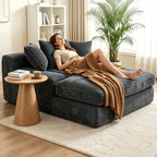 Vipbear Premium 69" Oversized Chaise Lounge Chair Indoor, Corduroy Cloud Boneless Sofa Bed Couch with Pillows&Wide Armrests for Living Room, Gray