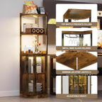 EOYUTLLY Corner Bar Cabinet with Power Outlet and LED Strip, 65" H 5-Tier Corner Liquor Wine Display Cabinet for Home, Storage Solution for Living Room, Kitchen, Home Bar, Brown