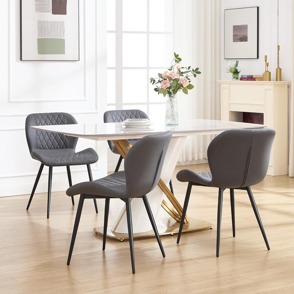 Dining Chairs Set of 4, Comfy Modern Dining Chairs with Thick Cushions, Upholstered Fabric Kitchen Side Chairs with Adjustable Metal Legs for Dining Room (Dark Grey)
