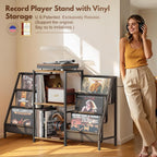 Record Player Stand with Vinyl Storage, Record Player Table with Vinyl Record Storage Up to 280 Albums, Turnta ble Stand with Record Holder Display Shelf, Record Cabinet for Media Stereo Audio