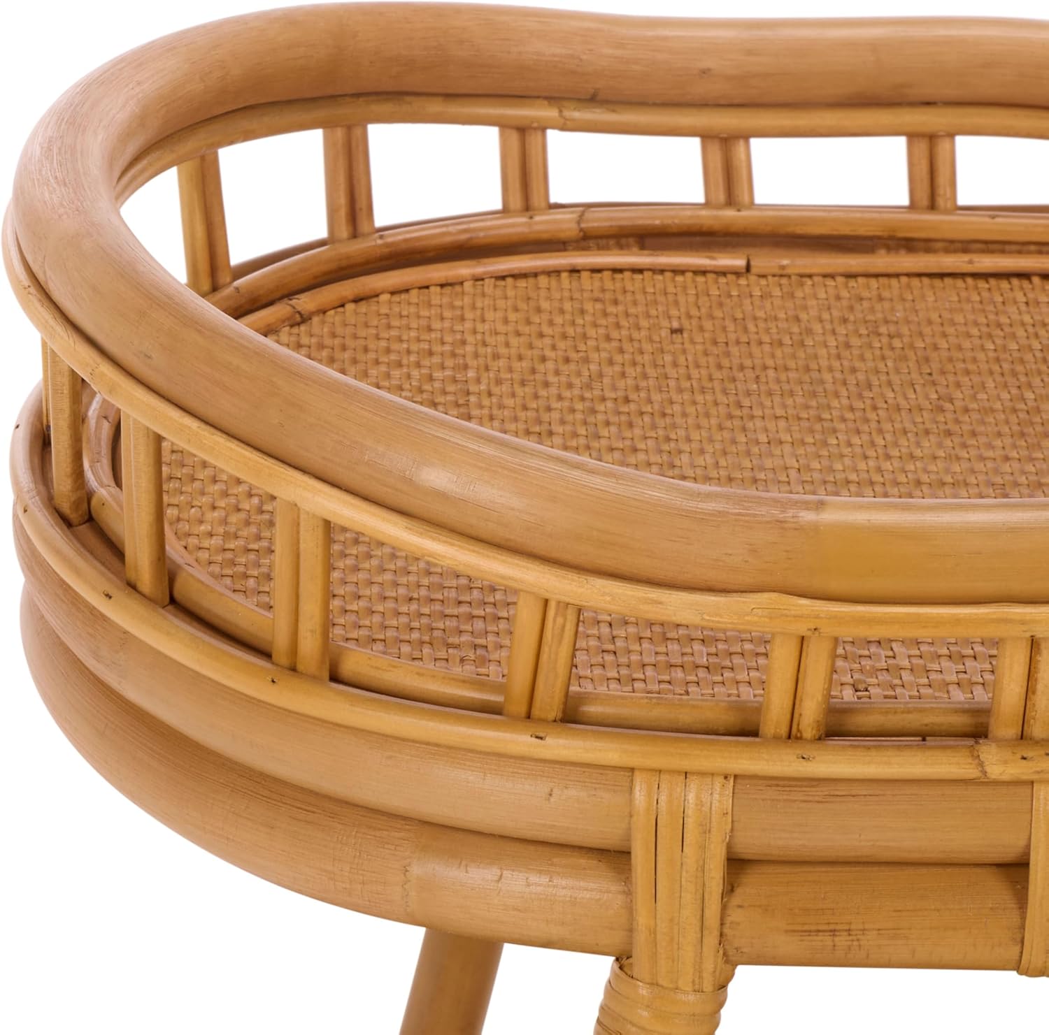 SAFAVIEH Couture - Shayleen 2-Tier Natural Rattan Accent Table - Handwoven Boho Coastal Design - Fully Assembled - Ideal for Living Room, Bedroom, Kitchen (CWK3023A)