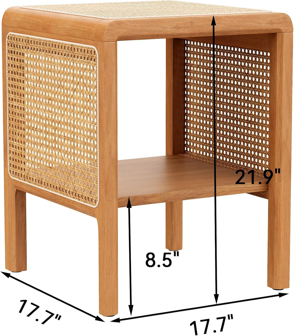 Aklaus Rattan Side Table Small End Table mid Century Living Room Wood Vintage Side Accent Table japandi Rattan Boho nightstand