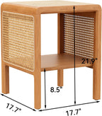 Aklaus Rattan Side Table Small End Table mid Century Living Room Wood Vintage Side Accent Table japandi Rattan Boho nightstand