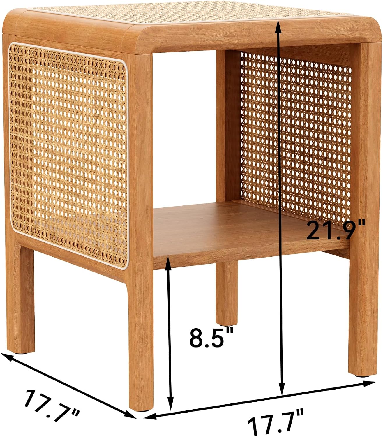 Aklaus Rattan Side Table Small End Table mid Century Living Room Wood Vintage Side Accent Table japandi Rattan Boho nightstand