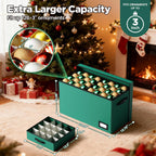 Christmas Ornament Storage Box, Ornament Organizer Storage box with Lids and Adjustable Dividers, Store Up to 128-3" Ornaments, Large Holiday Decor Storage Container with 8 Stackable Trays, Green
