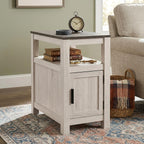 Signature Design by Ashley Fendenmore Farmhouse Chairside End Table with Storage and USB Ports, Gray & White