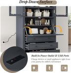 78” Kitchen Cabinet Pantry with 3 Drawers, Food Storage Cabinet with Power Outlet & Shelves, Food Pantry for Kitchen Dining Room, Easy Assembly (Grey)